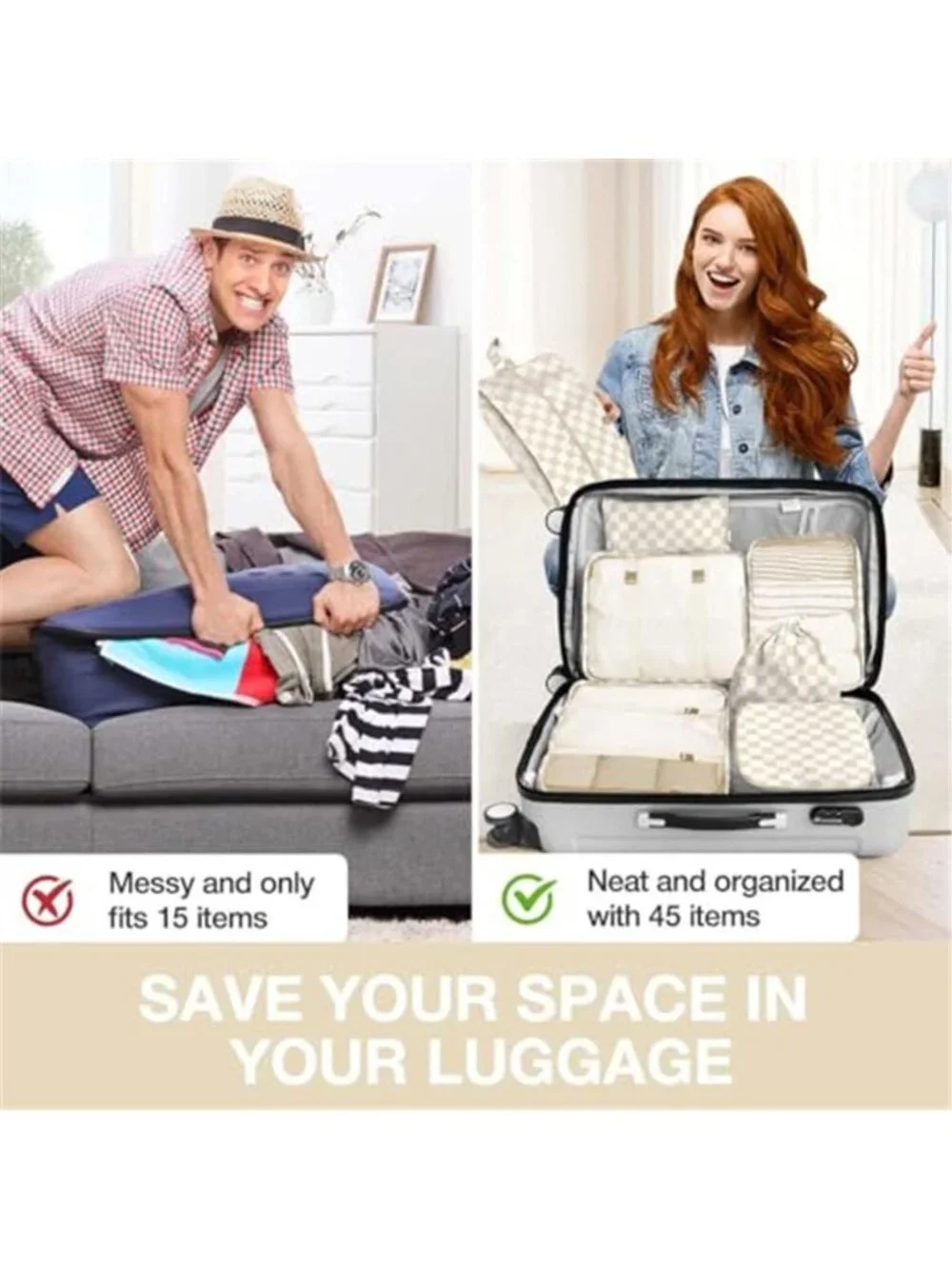 Travel Packing Cubes 8 Piece Luggage Organizer Set Suitcase Storage Bags Khaki
